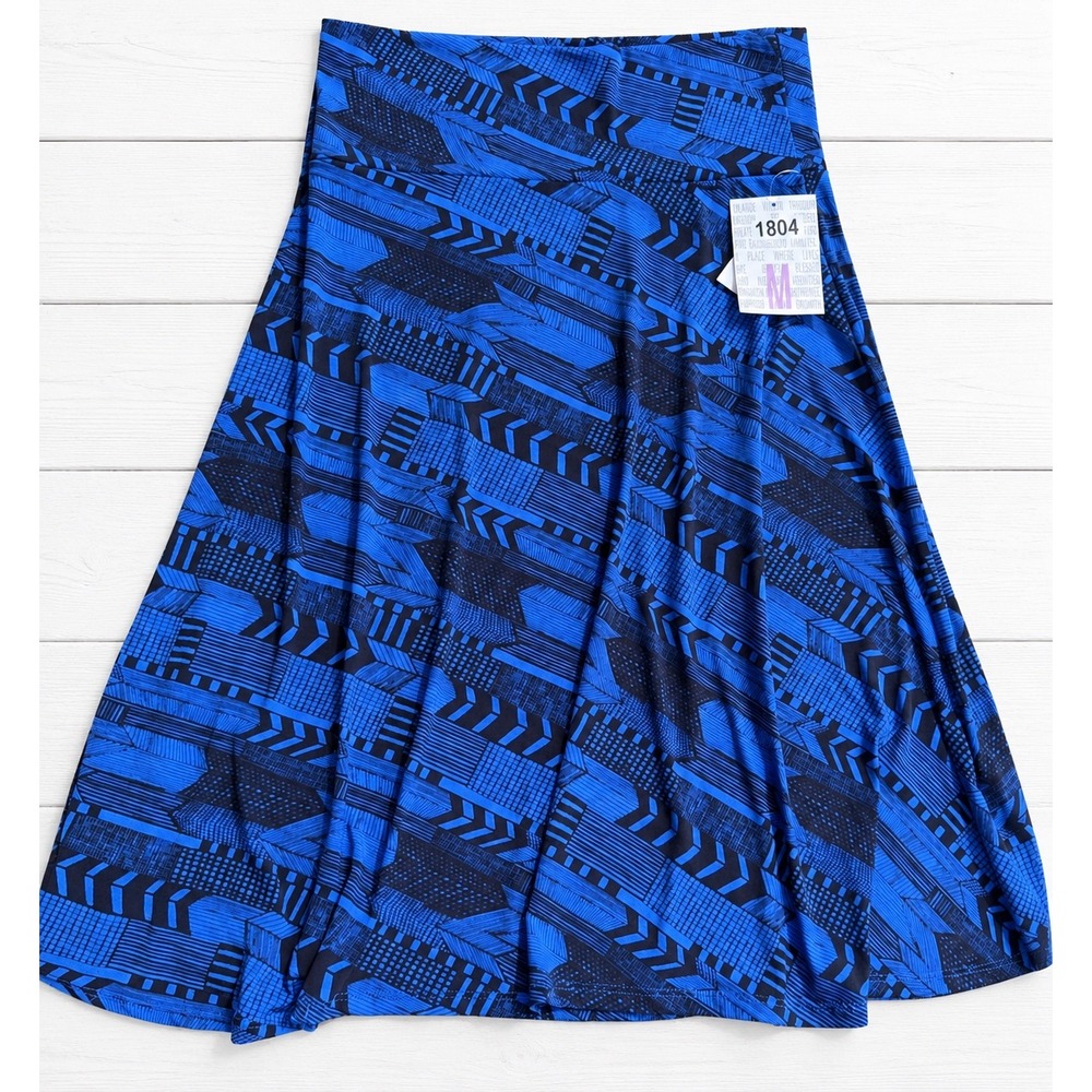 LuLaRoe Madison Skirt Blue Black Geometric Abstract Graphic Print NWT Medium
